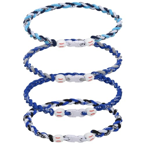 JEANUE 4 Pieces Baseball Necklaces for Boys,Three Braided Rope Tornado Sports Titanium Necklaces,Christmas Gifts Baseball Accessories Drip (Blue style) - Image 1