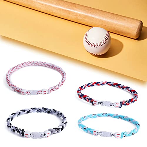 JEANUE 4 Pieces Baseball Necklaces for Boys,Three Braided Rope Tornado Sports Titanium Necklaces,Christmas Gifts Baseball Accessories Drip (Blue style) - Image 3