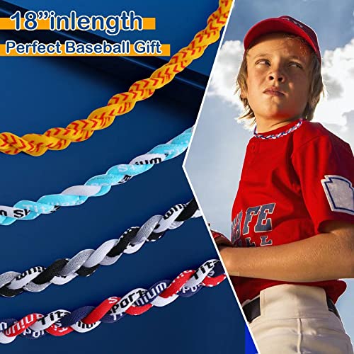 JEANUE 4 Pieces Baseball Necklaces for Boys,Three Braided Rope Tornado Sports Titanium Necklaces,Christmas Gifts Baseball Accessories Drip (Blue style) - Image 2