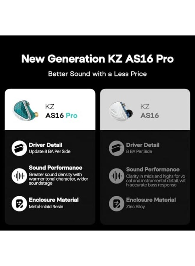 كي زد KZ AS16 Pro 16BA Balanced Armature Drivers HiFi Bass Wired Earbuds - Image 4