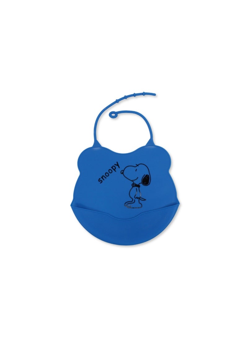 La Frutta Silicone Baby Bib with Pocket – Blue with Snoopy Print - Image 1