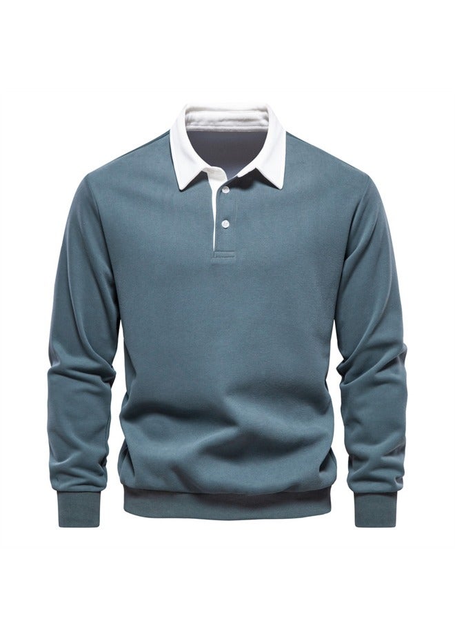 NIBEMINENT Men's Polo Collar Casual Long Sleeved Hoodie - Image 1