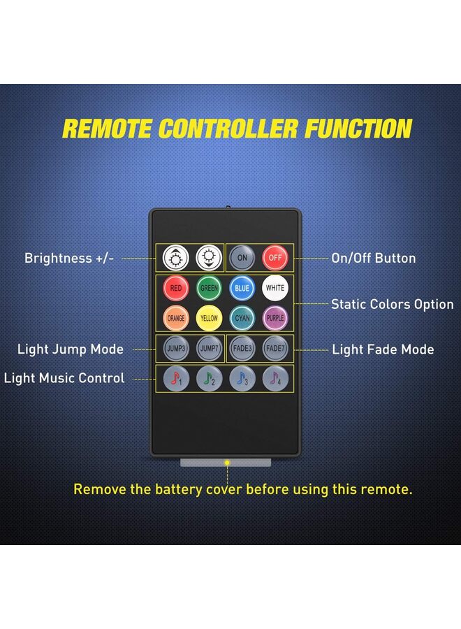 4 قطع، 48 مصباح ليد، USB، تيار مستمر 5 فولت، متعدد الألوان، شريط إضاءة للسيارة، إضاءة تحت لوحة القيادة، مع خاصية تنشيط الصوت وجهاز تحكم عن بعد لاسلكي. - Image 3