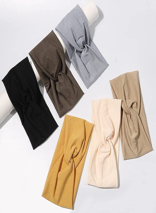 Artilady 6 Pack Wide Boho Headbands for Women - Soft Yoga Elastic Hair Bands for Girls Workout Running Sport Headwrap Non-slip Breathable (Solid) - Image 5