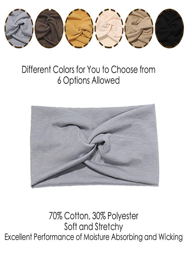 Artilady 6 Pack Wide Boho Headbands for Women - Soft Yoga Elastic Hair Bands for Girls Workout Running Sport Headwrap Non-slip Breathable (Solid) - Image 4