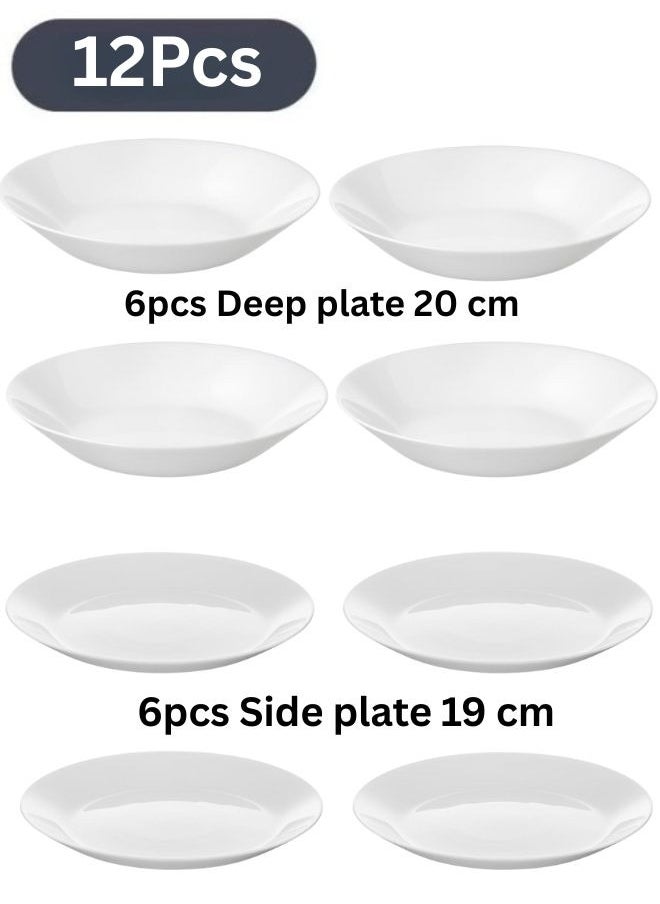 OFTAST Set of 12 French tempered glass plates, consisting of 6 deep plates (20 cm) and 6 side plates (19 cm).  - Image 1