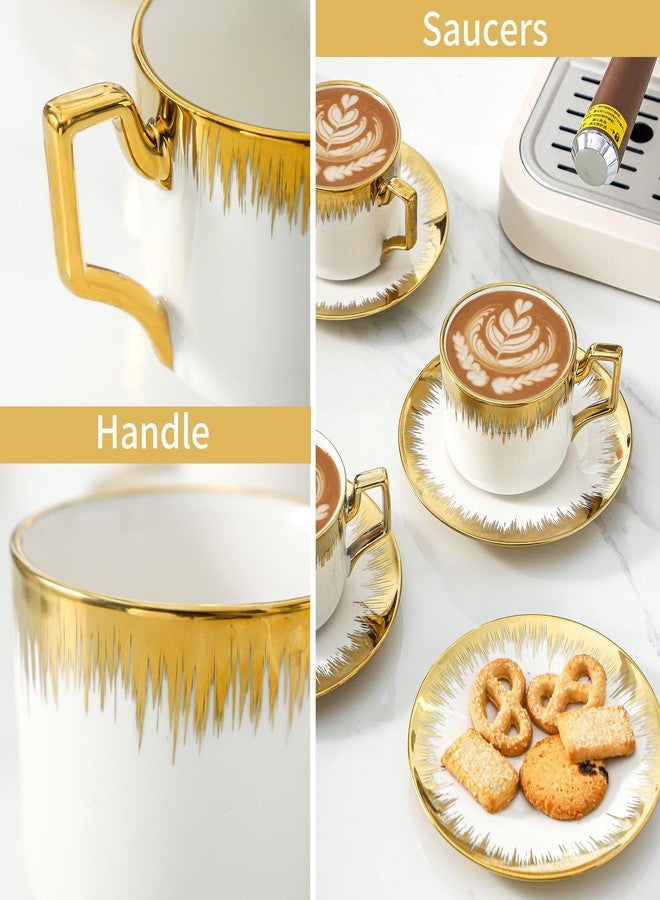 LETAOTAO Cappuccino Cups with Saucers, 7 oz Stackable Ceramic Coffee Cup and Saucer with Gold Trim, Turkish Coffee Cups Set for Double Espresso, Tea Cups Set of 6, White - Image 4