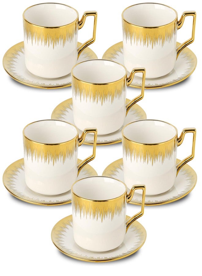 LETAOTAO Cappuccino Cups with Saucers, 7 oz Stackable Ceramic Coffee Cup and Saucer with Gold Trim, Turkish Coffee Cups Set for Double Espresso, Tea Cups Set of 6, White - Image 1