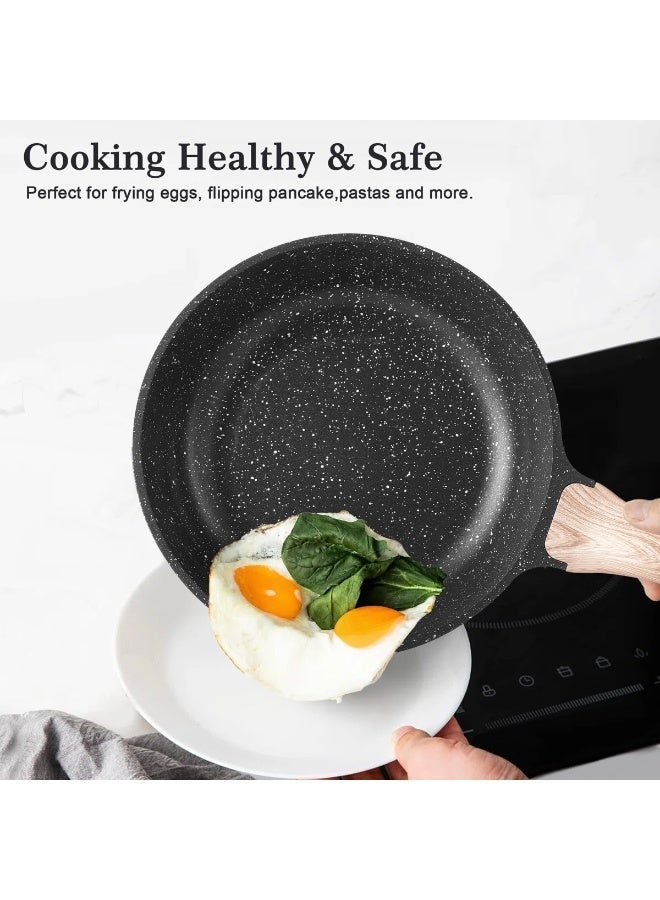 طقم اواني طبخ ١١ قطعة، طناجر و مقالي مانعة للالتصاق، اواني جرانيت للتسخين بالتحريض، طقم مطبخ غير لاصق، لون اسود ١١ قطعة مع ادوات الخبز، خالي من PFOS و PFOA - Image 4