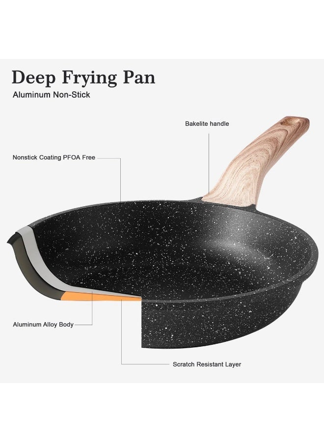 طقم اواني طبخ ١١ قطعة، طناجر و مقالي مانعة للالتصاق، اواني جرانيت للتسخين بالتحريض، طقم مطبخ غير لاصق، لون اسود ١١ قطعة مع ادوات الخبز، خالي من PFOS و PFOA - Image 2