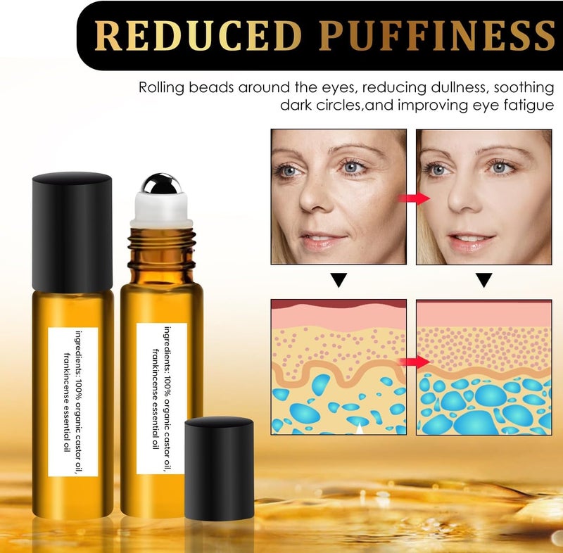 Luckam قلم مسح الزمن بزيت الخروع 8 مل، قلم دوار تحت العين لتقليل التجاعيد، الانتفاخ، أكياس العين، مشبع بزيت الخروع واللبان، 2 قطعة - Image 5