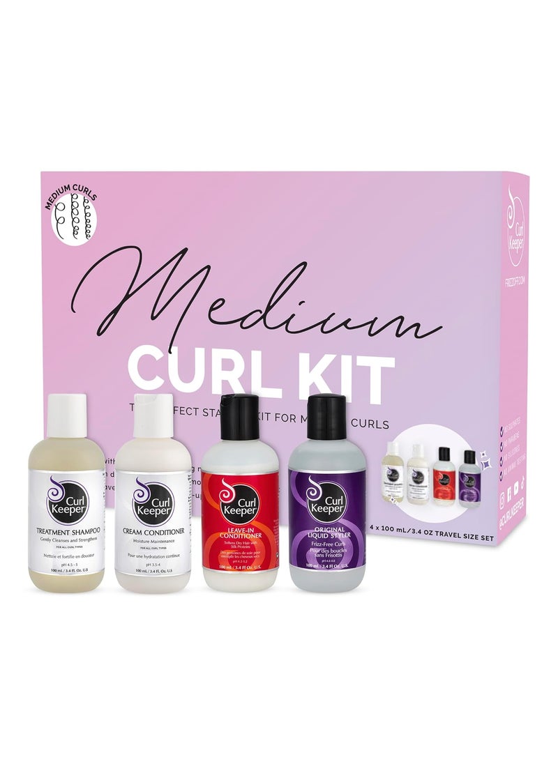 Curl Keeper Curl Keeper Medium Curl Starter Kit for Curly Hair  Travel Size Set Includes Original Liquid Styler Treatment Shampoo Cream Conditioner  LeaveIn Conditioner  Maximum Definition Shine  Moisture 