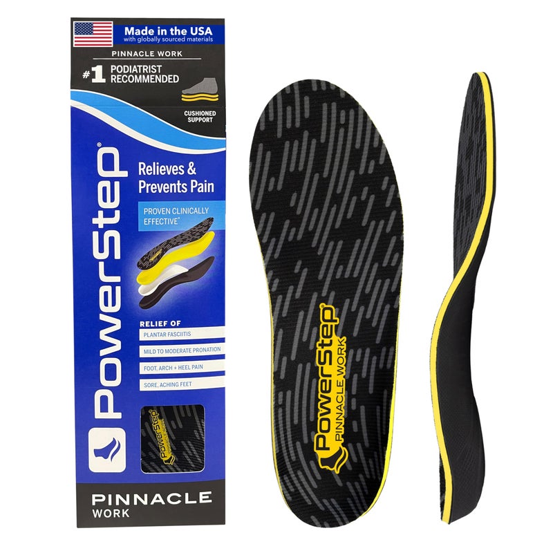 Powerstep PowerStep Pinnacle Work Insoles Work Boot Arch Support Plantar Fasciitis Relief Pronation Arch Support Orthotic for Men and Women Made in The USA Mens 11115