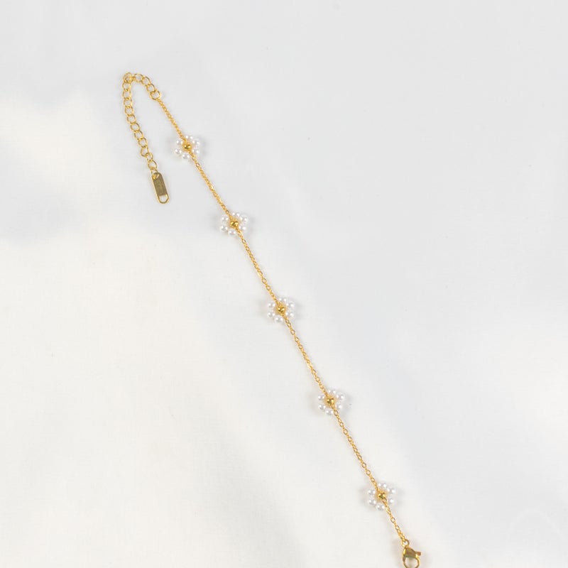 Golden White Stainless Steel Flower Bracelet - Image 1