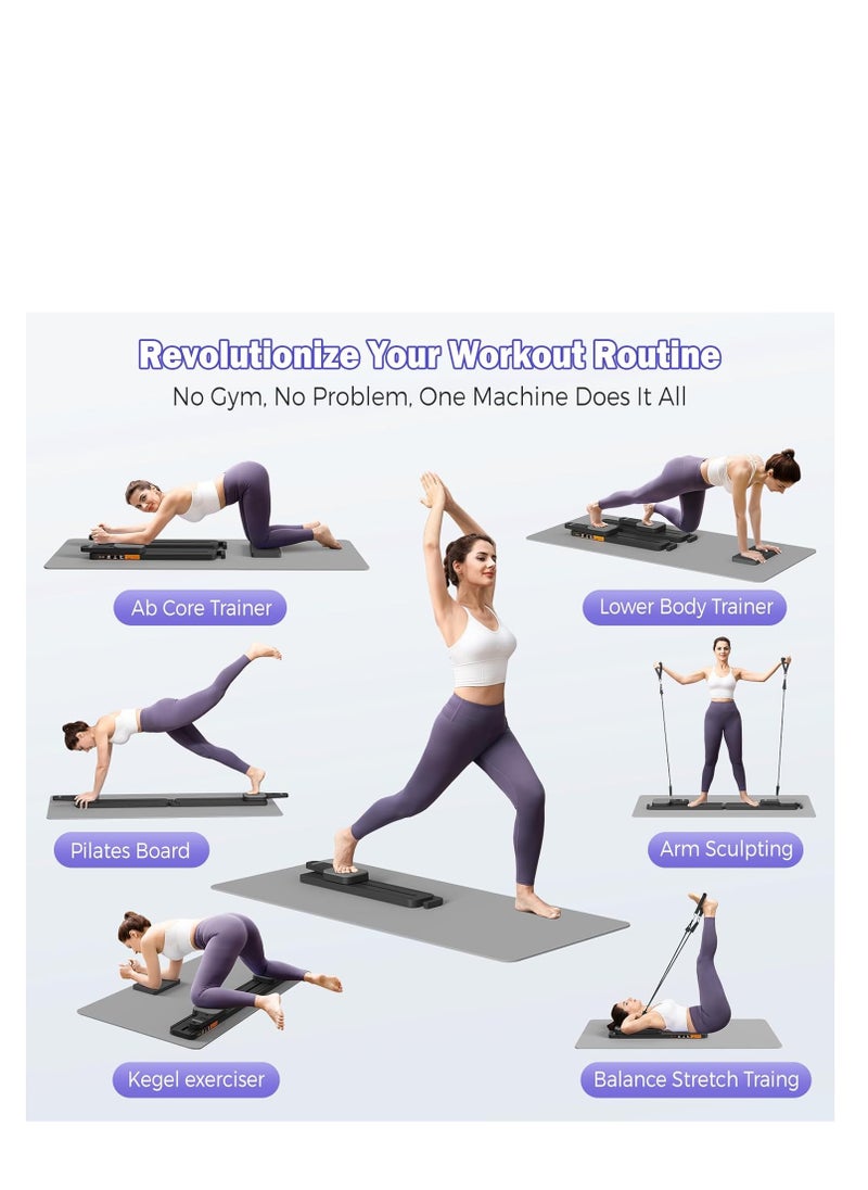 Pilates Reformer Board with Resistance Bands – Portable Pilates Machine, Full Body Workout for Home, Core Strengthener, Glute & Leg Toning, Dual Use, LED Timer & Calorie Display