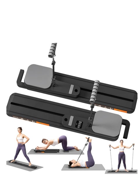 Pilates Reformer Board with Resistance Bands – Portable Pilates Machine, Full Body Workout for Home, Core Strengthener, Glute & Leg Toning, Dual Use, LED Timer & Calorie Display