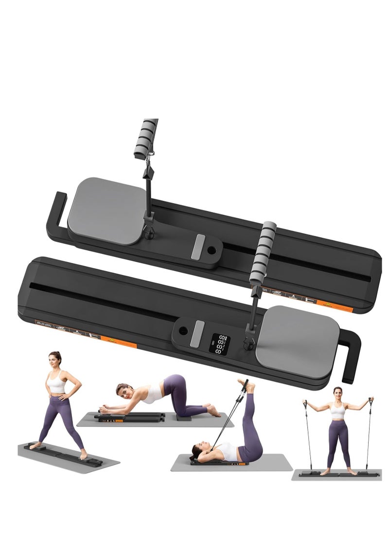 Pilates Reformer Board with Resistance Bands – Portable Pilates Machine, Full Body Workout for Home, Core Strengthener, Glute & Leg Toning, Dual Use, LED Timer & Calorie Display