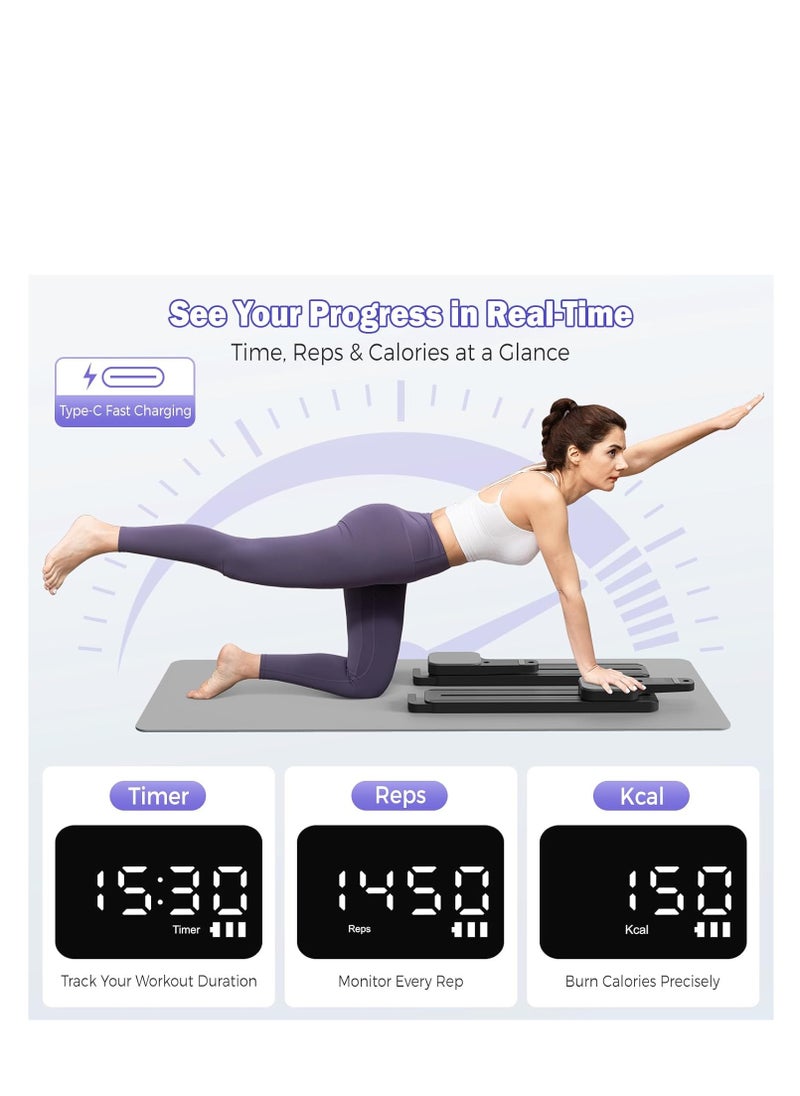 Pilates Reformer Board with Resistance Bands – Portable Pilates Machine, Full Body Workout for Home, Core Strengthener, Glute & Leg Toning, Dual Use, LED Timer & Calorie Display