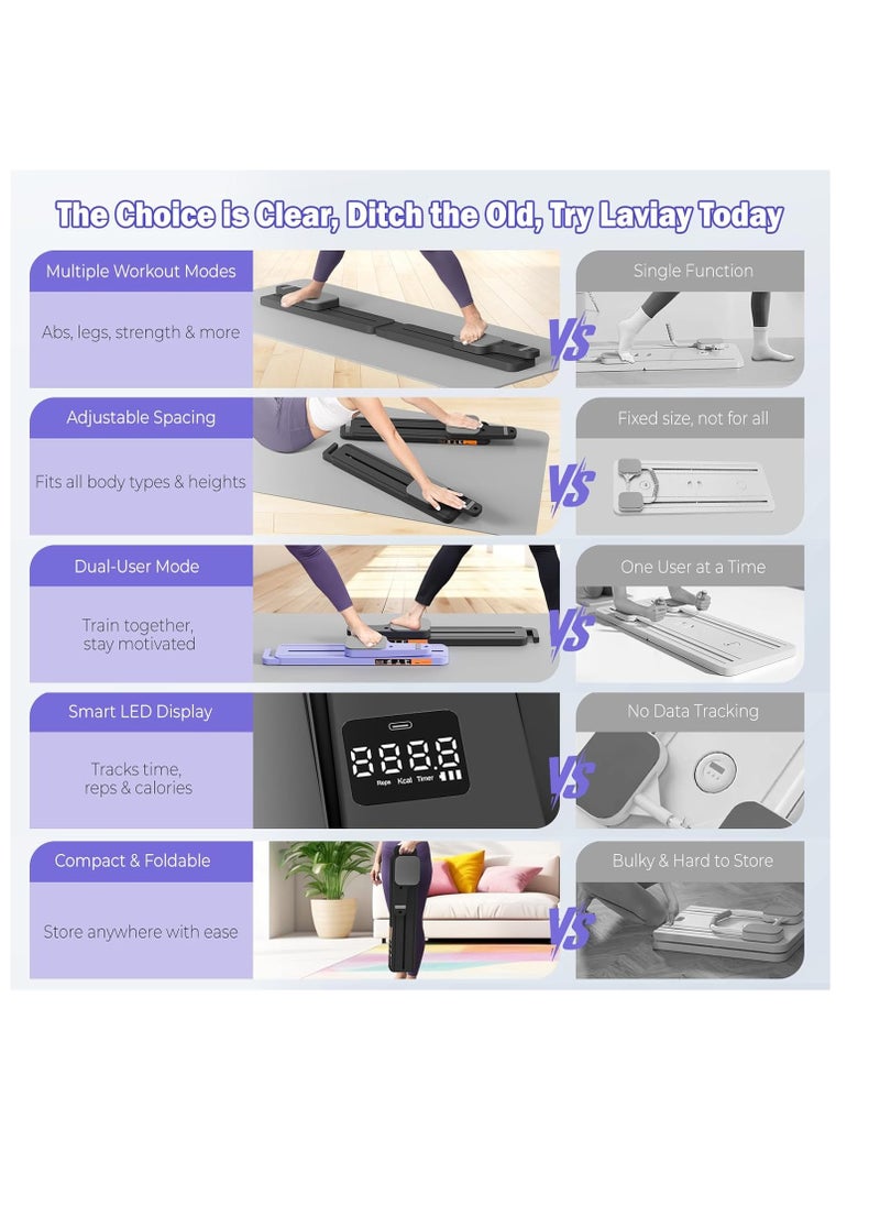 Pilates Reformer Board with Resistance Bands – Portable Pilates Machine, Full Body Workout for Home, Core Strengthener, Glute & Leg Toning, Dual Use, LED Timer & Calorie Display