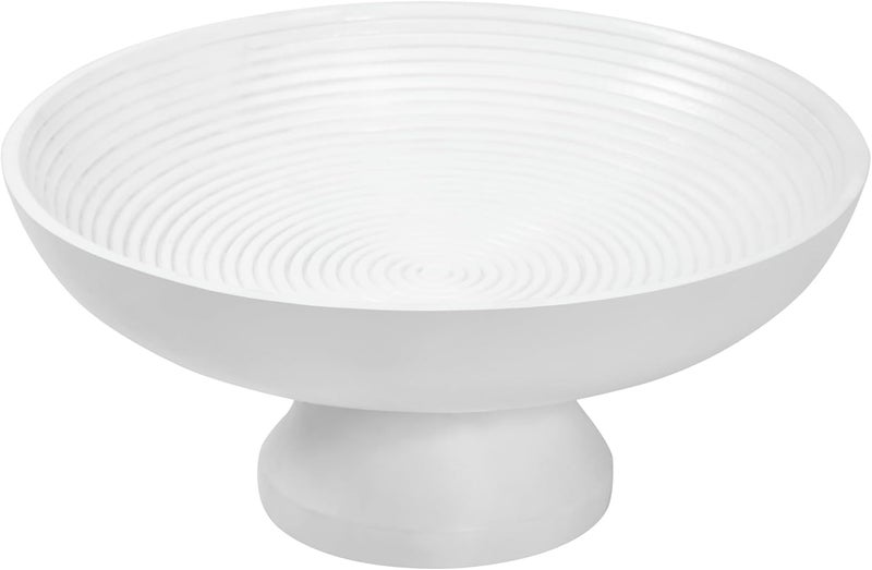 VHC Brands Ribbed White Wooden Fruit Bowl 55x12x12 Kitchen Decor Decorative Wooden Pedestal Bowl Perfect Centerpiece for Table Island or Counter - Image 5