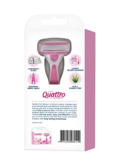 Quattro For Women 4 Blade Razor For Women-Enriched With Papaya & Pearl-Long Lasting Smooth Shave-Pivoting Head-High Precision-Comfort Rubber Grip Handle-1 Razor With 2 Cartridges - pzsku/Z04635C08A49AA4E8840AZ/45/_/1692358685/c80479f0-6205-4ba5-8394-74a3b19eeed1