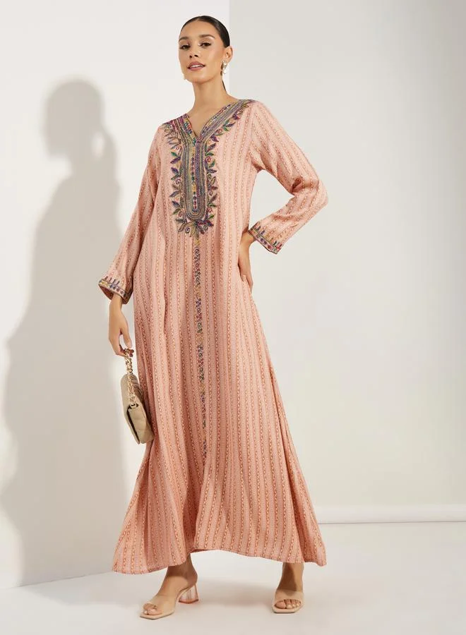 Maxim Creation Multicolored Embroidery Detail A-Line Jalabiya by Styli