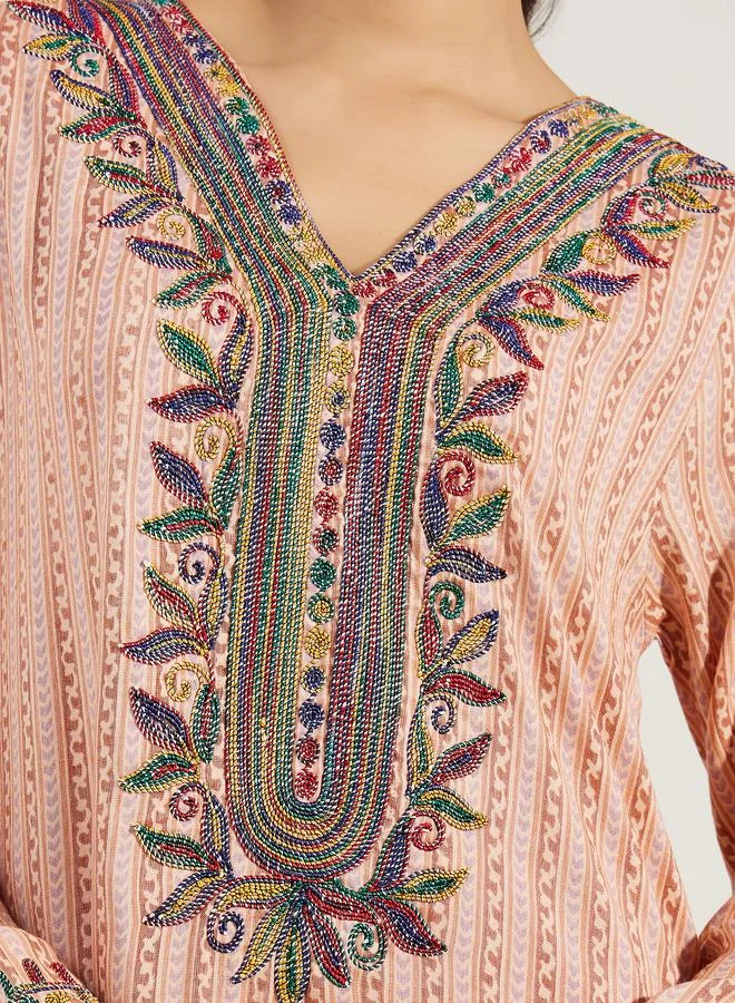 Maxim Creation Multicolored Embroidery Detail A-Line Jalabiya by Styli