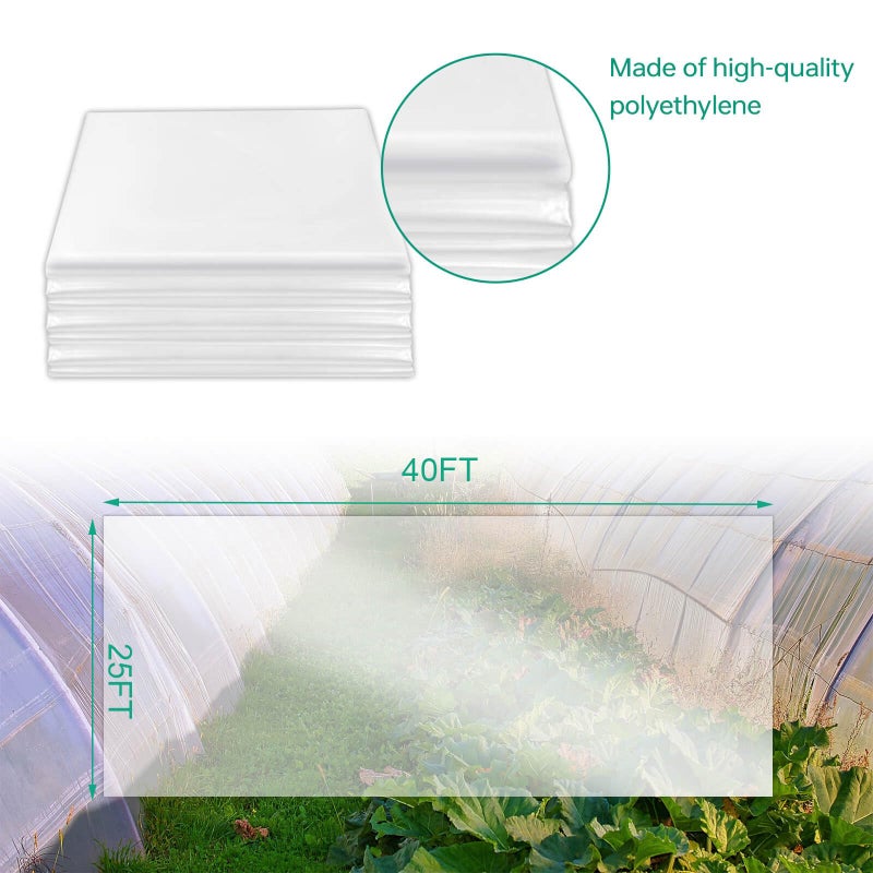 Rohseson 6Mil Greenhouse Covering, 25x40FT Thick Durable Sheeting with Anti-Drip, Gardening & Agriculture Film for Plants, Farming, and Crop Protection (25X40FT) - Image 1