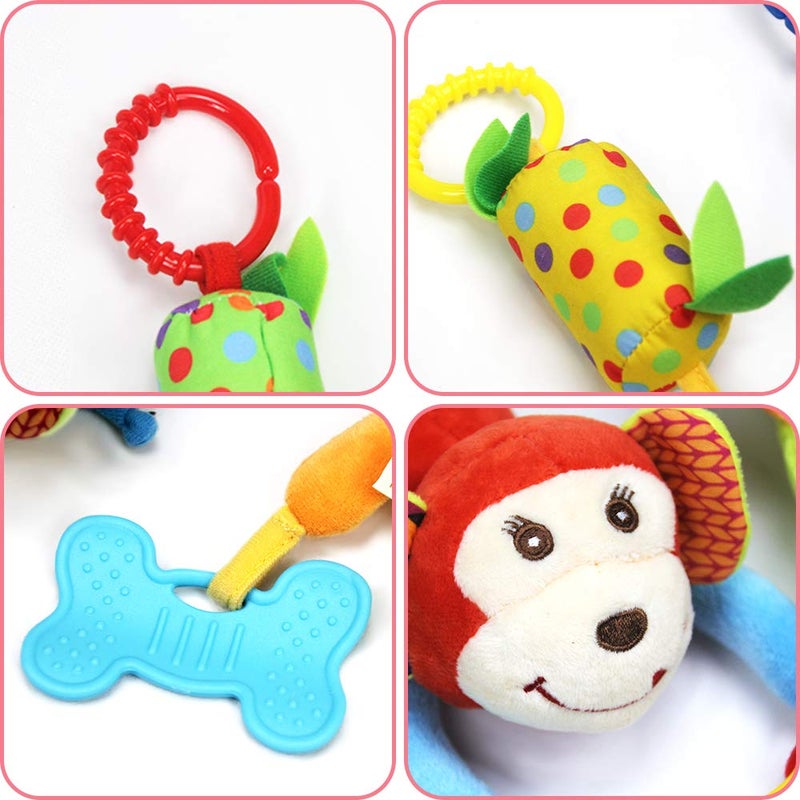 Joyshare 4 PCS Baby Soft Hanging Rattle Crinkle Squeaky Toy - Baby Toys for 0 3 6 9 to 1 Animal Ring Plush Stroller Infant Car Bed Crib Travel Activity Hanging Wind Chime with Teether for Boys Present - Image 4