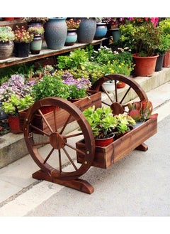Hometaste Wooden Wagon Planter Box With Wheels - Decorative Garden Planter For Flowers, Herbs And Vegetables | Stylish Wooden Flower Cart For Indoor And Outdoor Use