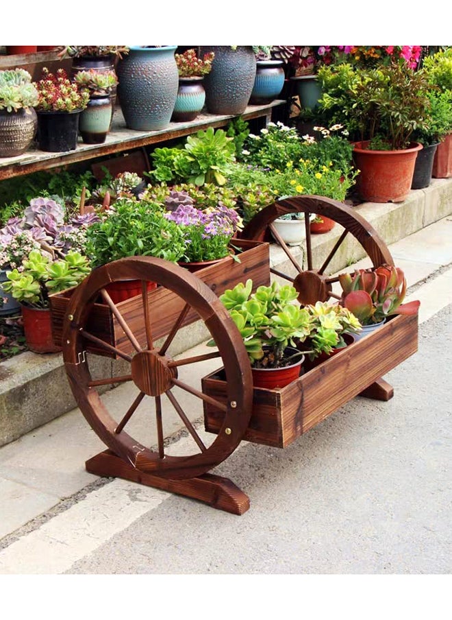HOME TASTE - Hometaste Wooden Wagon Planter Box With Wheels - Decorative Garden Planter For Flowers, Herbs And Vegetables | Stylish Wooden Flower Cart For Indoor And Outdoor Use - Image 1