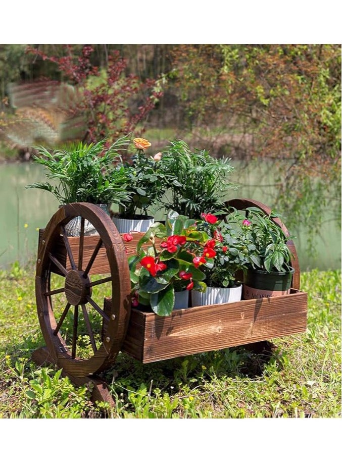 HOME TASTE - Hometaste Wooden Wagon Planter Box With Wheels - Decorative Garden Planter For Flowers, Herbs And Vegetables | Stylish Wooden Flower Cart For Indoor And Outdoor Use - Image 1