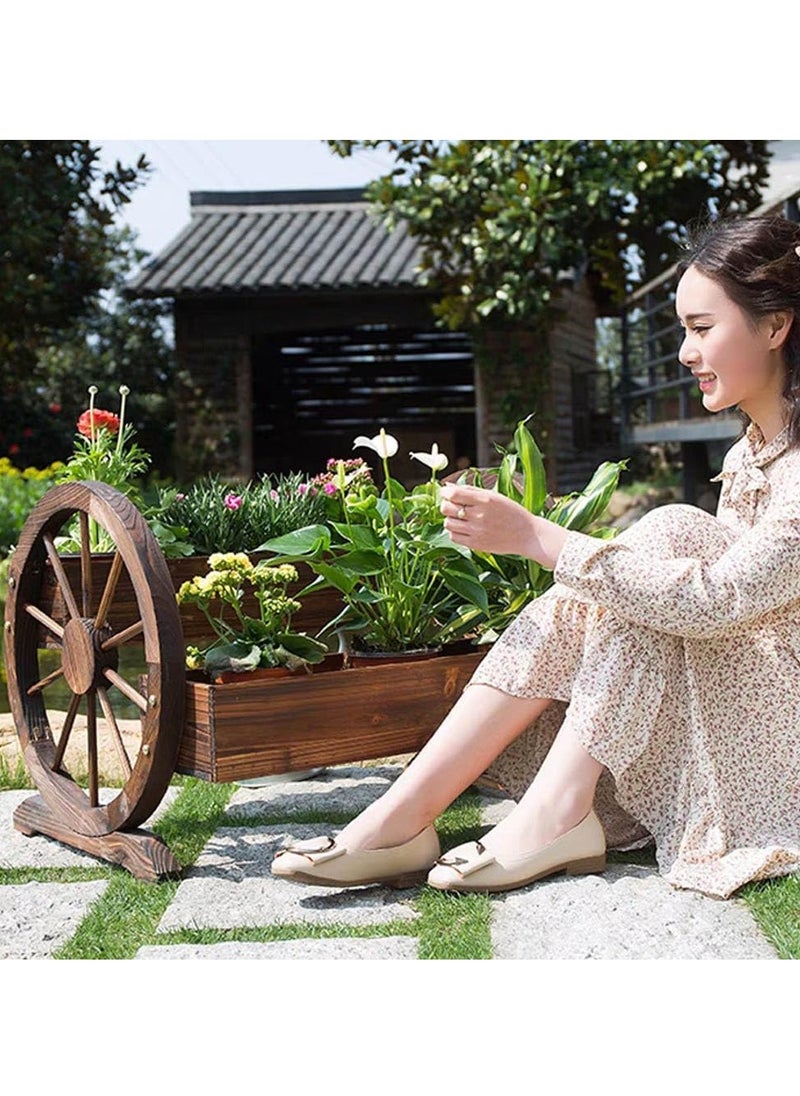 HOME TASTE - Hometaste Wooden Wagon Planter Box With Wheels - Decorative Garden Planter For Flowers, Herbs And Vegetables | Stylish Wooden Flower Cart For Indoor And Outdoor Use - Image 1