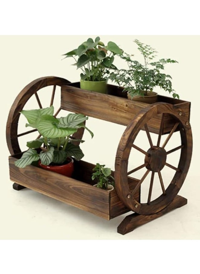 HOME TASTE - Hometaste Wooden Wagon Planter Box With Wheels - Decorative Garden Planter For Flowers, Herbs And Vegetables | Stylish Wooden Flower Cart For Indoor And Outdoor Use - Image 1