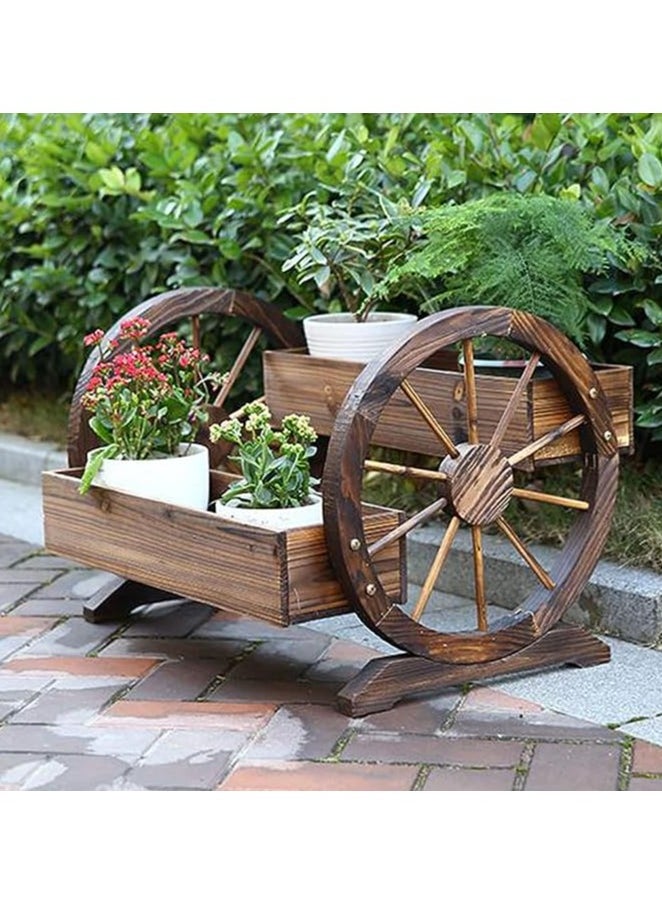 HOME TASTE - Hometaste Wooden Wagon Planter Box With Wheels - Decorative Garden Planter For Flowers, Herbs And Vegetables | Stylish Wooden Flower Cart For Indoor And Outdoor Use - Image 1