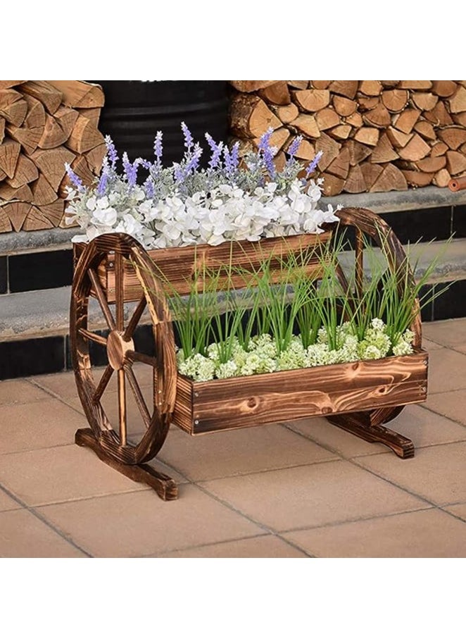 HOME TASTE - Hometaste Wooden Wagon Planter Box With Wheels - Decorative Garden Planter For Flowers, Herbs And Vegetables | Stylish Wooden Flower Cart For Indoor And Outdoor Use - Image 1