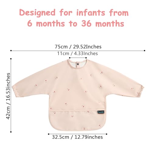 PewinGo Baby Bibs with Long Sleeve Bib & BLW, Coverall Bibs for Baby Feeding, PU Soft and Skin-Friendly Material, Machine Washable, Waterproof and Easy to Clean, Baby Infant Toddlers (Pink) - Image 2
