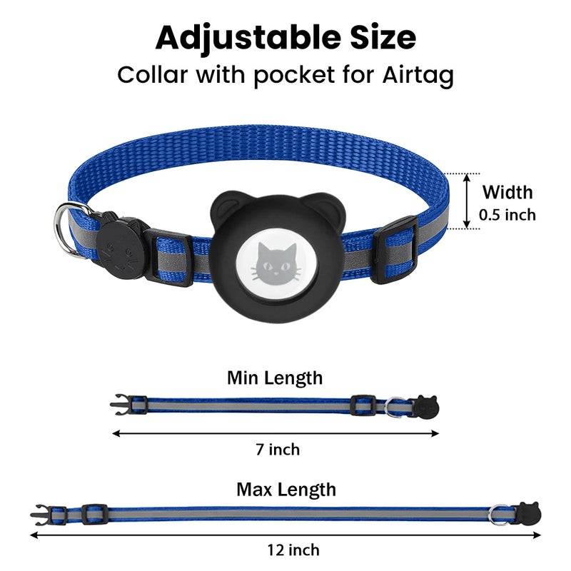 Bemix Pets Cat Collar with AirTag Holders, 3-Pack, Reflective Breakaway Safety Collars, Bells and Matching Charms, Adjustable, Paw Hearts, Moon Stars Design, Lucky Charm, Blue - Image 4