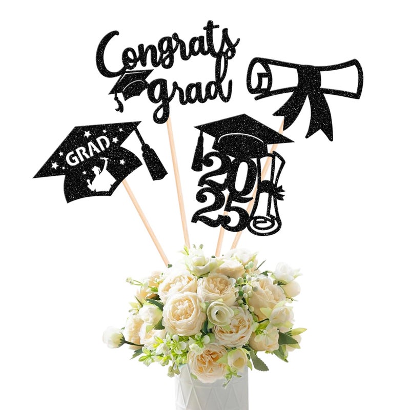 Rsstarxi 16 Pack Graduation Centerpieces 2025 Double Sided Glitter Class of 2025 Decorations Table Toppers So Proud of You Congrats Grad 2025 Graduation Party Decorations Black - Image 1