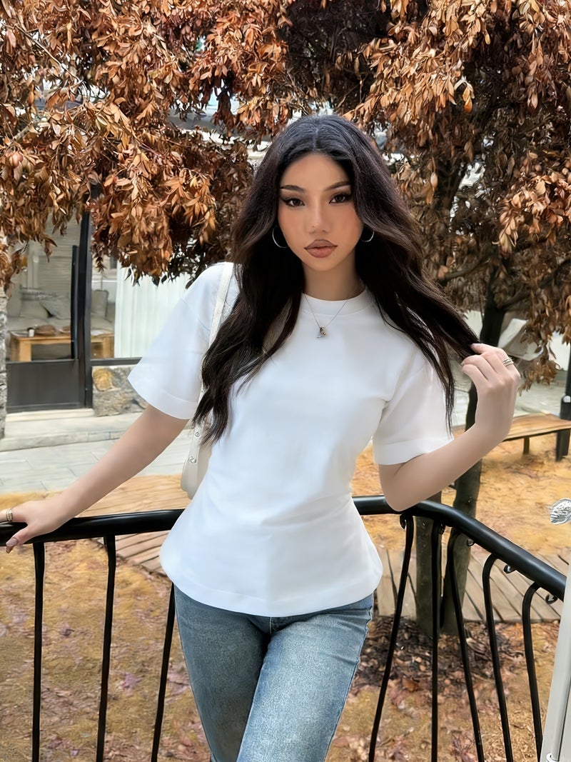 Women'S Fashion Versatile Basic Style with Back Tie - Up Drawstring Design, And Machine Washable - White / S - Image 2
