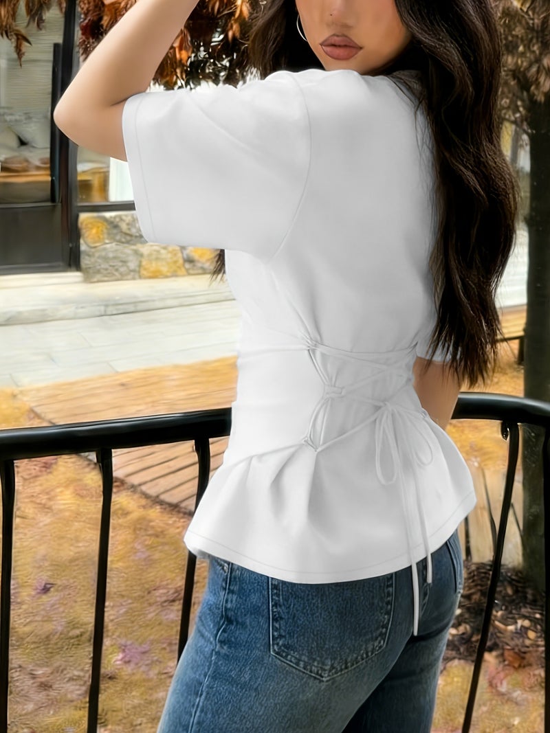 Women'S Fashion Versatile Basic Style with Back Tie - Up Drawstring Design, And Machine Washable - White / S - Image 5