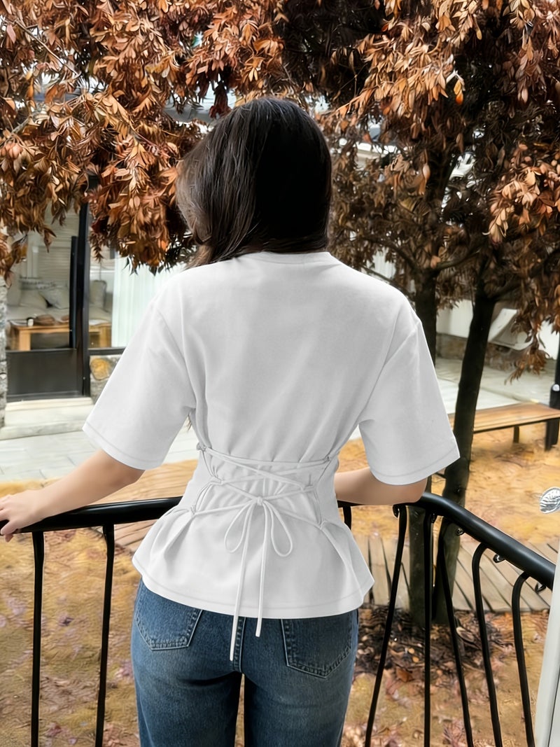 Women'S Fashion Versatile Basic Style with Back Tie - Up Drawstring Design, And Machine Washable - White / S - Image 3