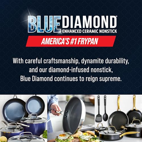 Blue Diamond مقلاة قلاية غير لاصقة من الفولاذ المقاوم للصدأ 8 بوصة بتقنية الماس الهجينة، خالية من PFAS، قوية في التحميص، آمنة في غسالة الصحون والأدوات المعدنية، مقبض بارد، جاهزة للاستخدام على جميع أنواع المواقد. - Image 5