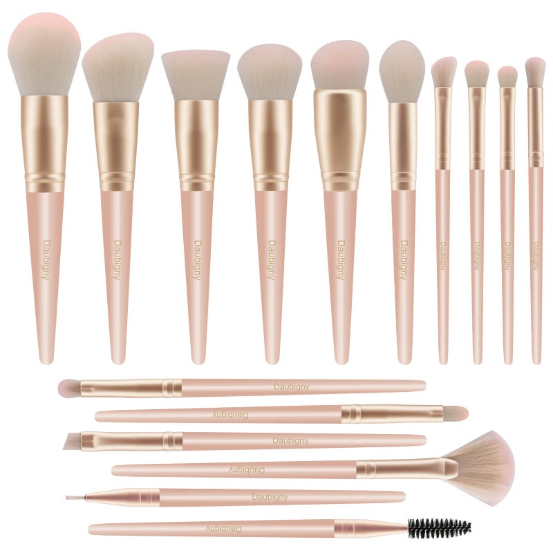 Daubigny Makeup BrushesDaubigny 16Pcs Silver Premium Synthetic Makeup Brush Set with Professional Foundation Brushes Powder Concealers Eye shadows Blush Makeup Brush for Perfect MakeupPink