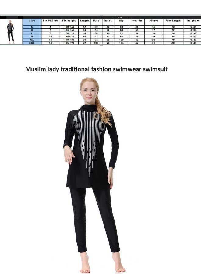 بدلة سباحة إسلامية مسلمة محافظة بأكمام طويلة، طقم بوركيني أسود - Image 5