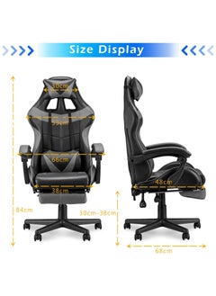 Chulovs Gaming Chair with Footrest Computer Chair Deak Chair High Back Racing Style Office Chair with Headrest Lumbar Support Adjustable Office Chair  - Image 2