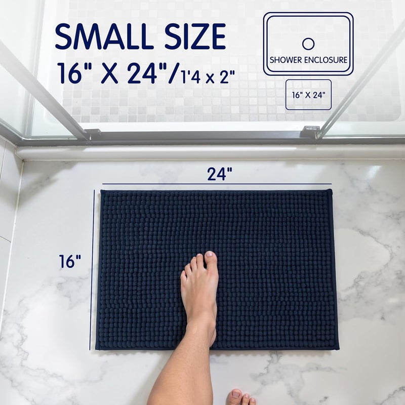 subrtex Bathroom Rugs Chenille Bath Rug Soft Short Plush Bath Mat Soft Shower Mat Water Absorbent Shower Mat Quick Dry Machine Washable(Navy,16" x 24") - Image 3