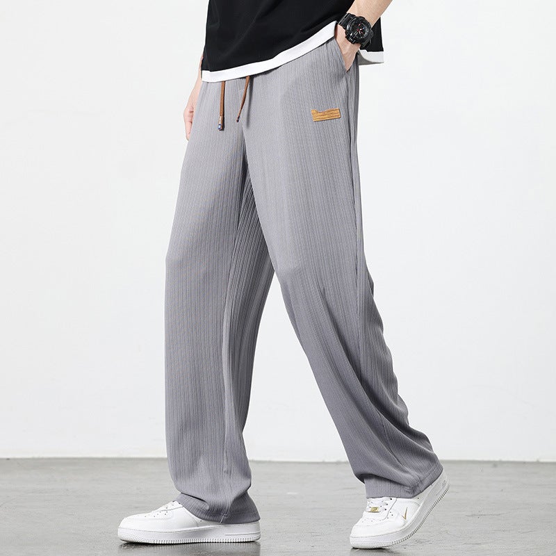 2024 Summer Ice Silk New Arrival Thin Loose Straight Casual Trousers Drapes Wide Leg Pants Quick-Drying Drapes Casual Pants - Image 3