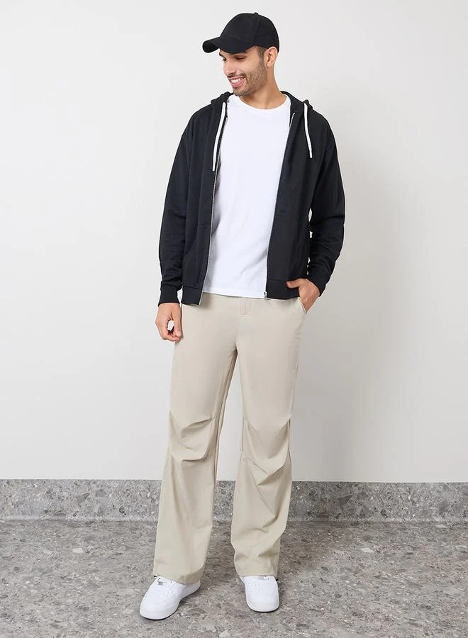 Styli Relaxed Fit Zip Hoodie with Contrast Drawcord