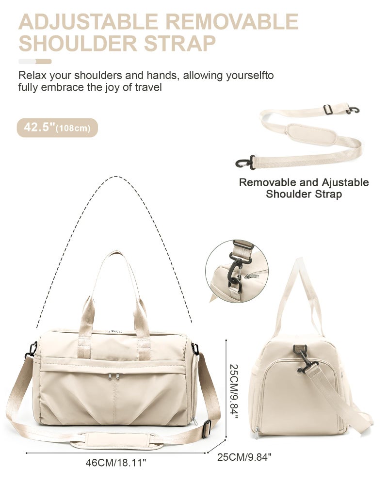 livbote Gym Bag for Women Men with Shoe Compartment, Sport Duffel Bag, Waterproof Travel Weekender Overnight Carry on Bag for Yoga with Trolley Sleeve, Beige - Image 3